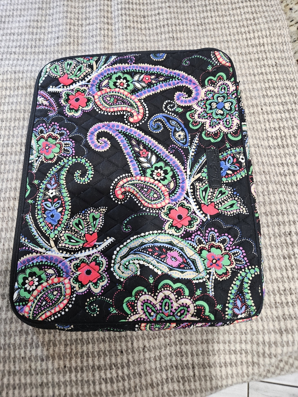 Vera Bradley Black Floral Paisley Laptop Sleeve with Pink, Green, Purple Accents